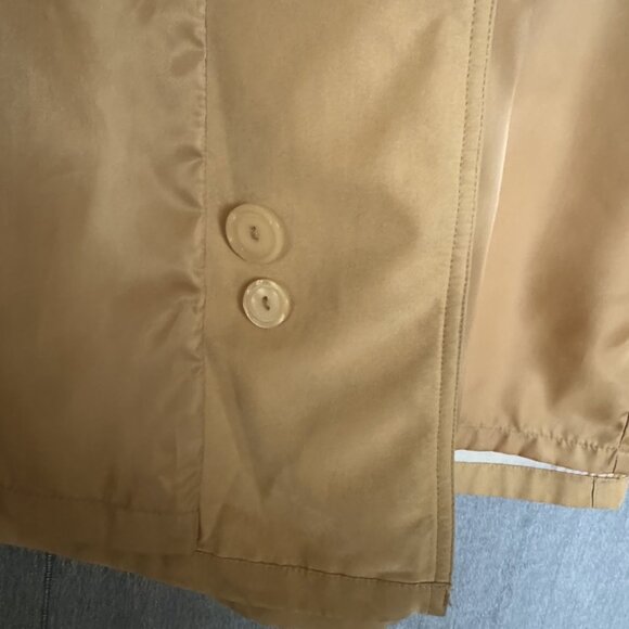 90s Vintage Jones New York Tan Rayon Lined Belted Maxi Trench Coat Size Large - Picture 10 of 17